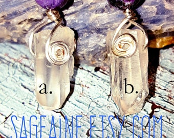 SageAine: Sugilite, Brazilian Quartz Crystal Amulets, Love Stone, Virgo, Light Bringer, Archangel Michael, Reiki Charged, Crystal Healing