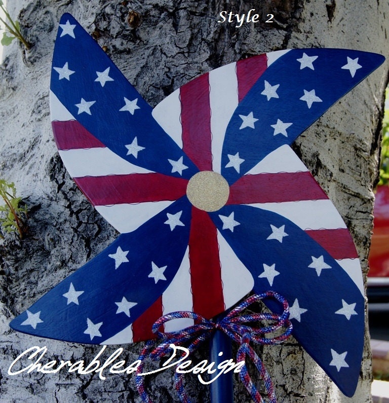 Patriotic or 4th of July Pinwheel Yard Stake Yard Sign Wood