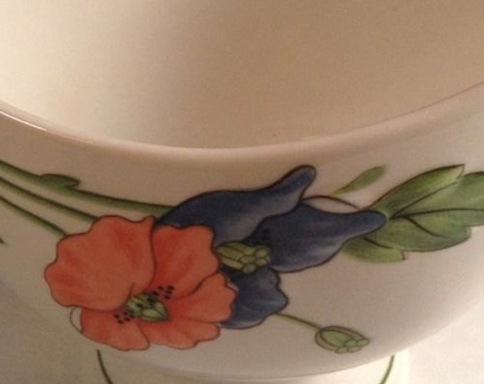 Villeroy & Boch Gravy Boat, Amapola, Poppies, Vitro Porcelain, Large Gravy Bowl Server, Germany, Blue Orange Flowers