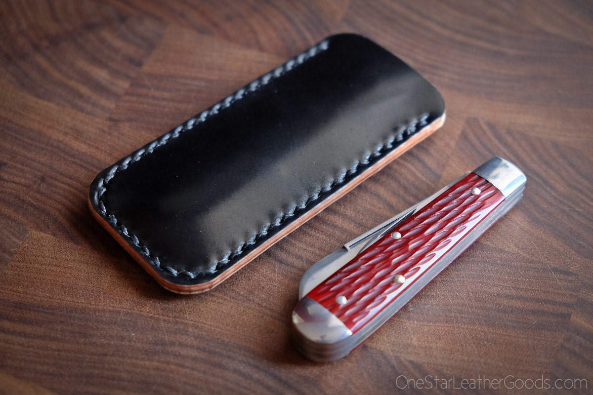 Pocket knife slip case in Horween shell cordovan fits GEC patterns 15