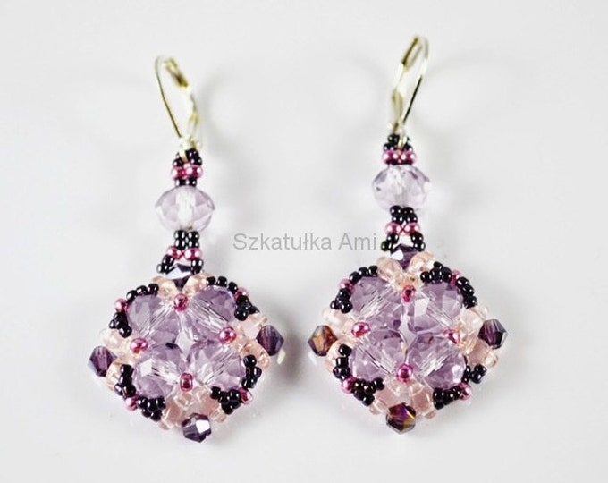 Purple Earrings dangle earrings beaded earrings Glass braid pink purple earrings crystal earrings seed beads earrings womens gift dangle