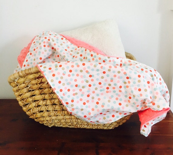 Baby Girl Blanket Polka Dot Blanket Pink Coral Polka Dot