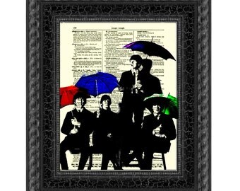 Beatles Silhouettes & Umbrellas Antique Dictionary Art Print, Buy 2 Get 1 Free, Home Decor, Wall Decor, Dictionary Page Art, Mixed Media Art