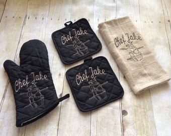 Personalized Kitchen Towel, Oven Mitt and Pot Holders