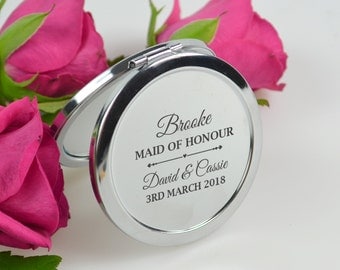 1x Engraved Compact Mirror Wedding Bridesmaid Maid of Honour Gift Mother the Bride