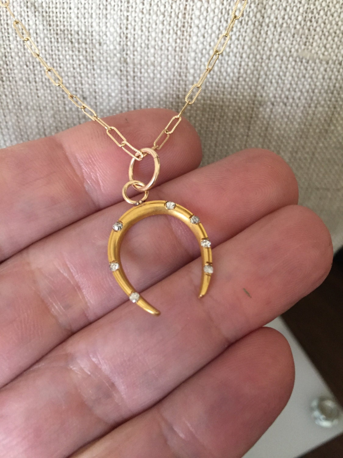 Antique Solid Gold Diamond Horseshoe Pendant on Gold Filled