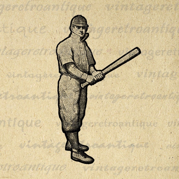 Printable Vintage Baseball Player Digital by VintageRetroAntique