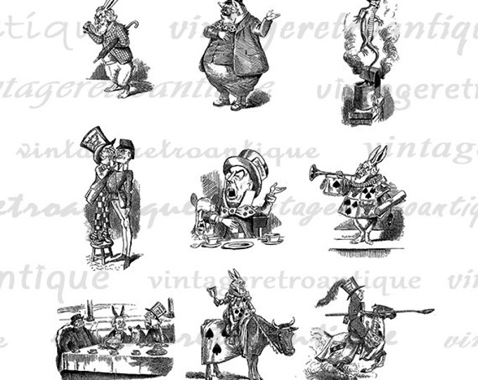 Alice in Wonderland Parody Characters Digital Printable Download Graphic Image Antique Clip Art for Transfers Printing etc HQ 300dpi No.2508