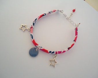 Thin Liberty ribon bracelet with silvery stars - Gypsy chic jewelry - Bohemian style