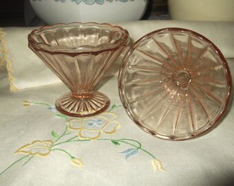 Enchanting Pair of Art Deco Pressed Glass Sundae Dishes