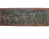 Vintage Carving Indian Headboard Panels Tribal Hand Carved Vastu- Veda Decor