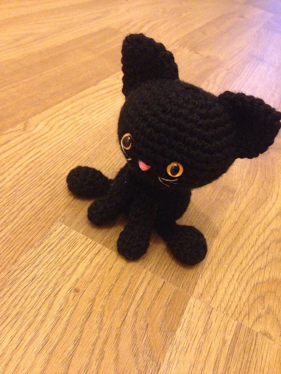 Crocheted Black Cat Amigurumi Soft Toy