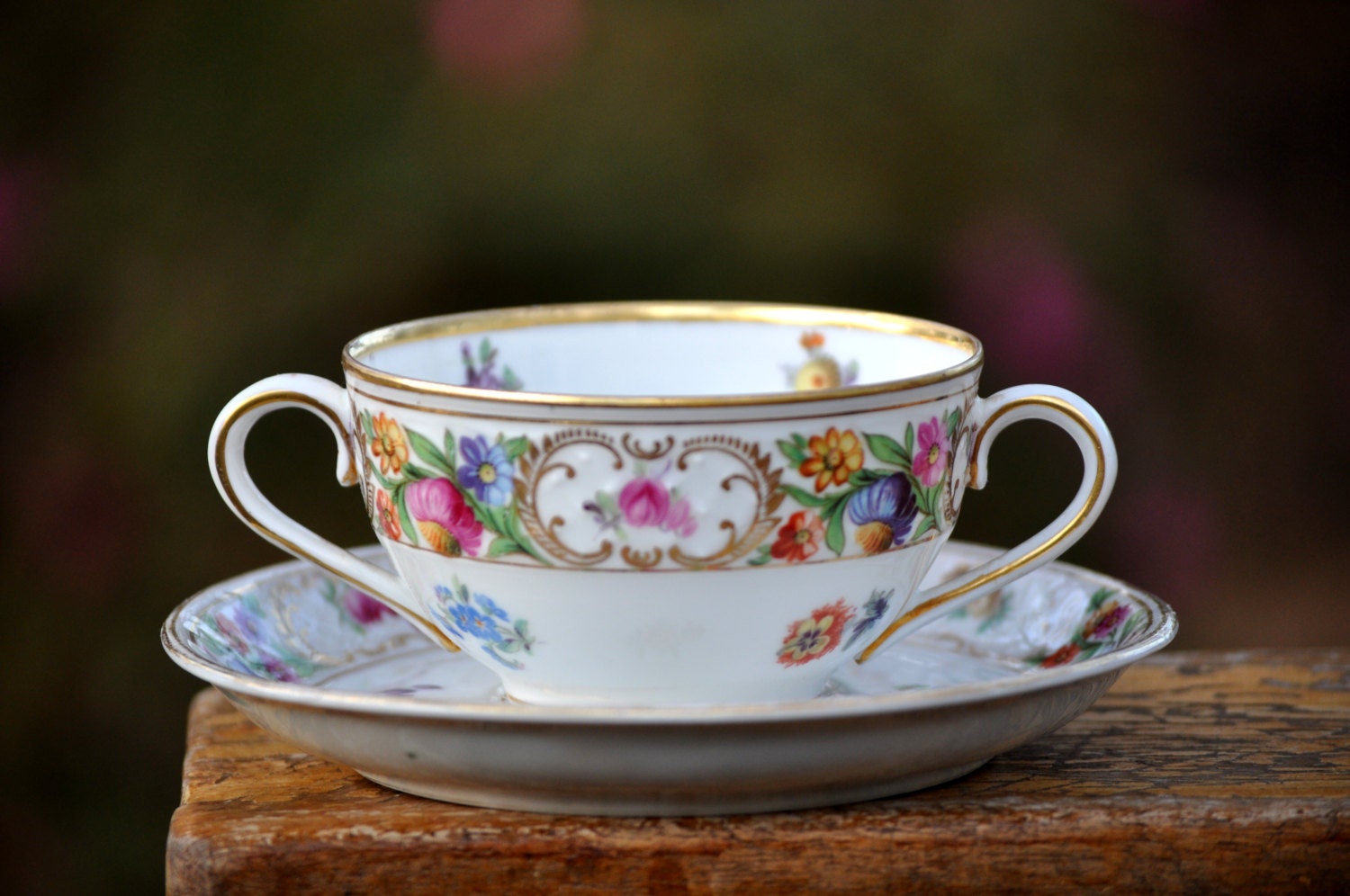 Dresden Cream Soup Cup and Saucer Schumann China porcelain