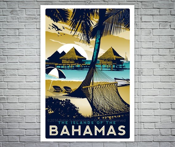 Bahamas Retro Vintage Screen print Travel Poster