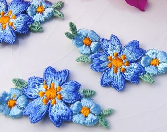1960s Vintage Flower Applique, Blue Flower Embroidery Applique, Vintage Embroidered Applique Flower #1241