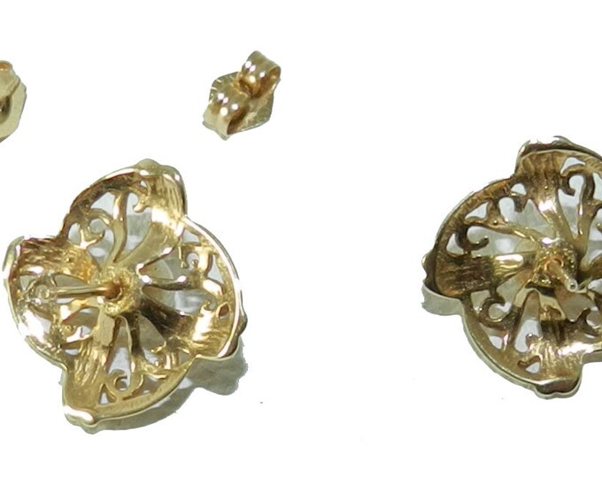 14kt Yellow Gold Earrings, 14 kt Gold Filigree with Pearl Earrings, Vintage Fine Jewelry, Excellent Condition, 14 Karat Gold