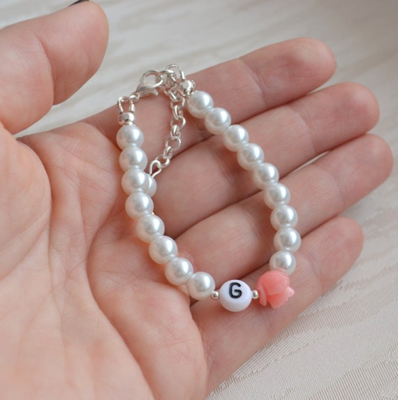 Blush Pink Bracelet Blush Rose Bracelet Initial by LaurinWedding