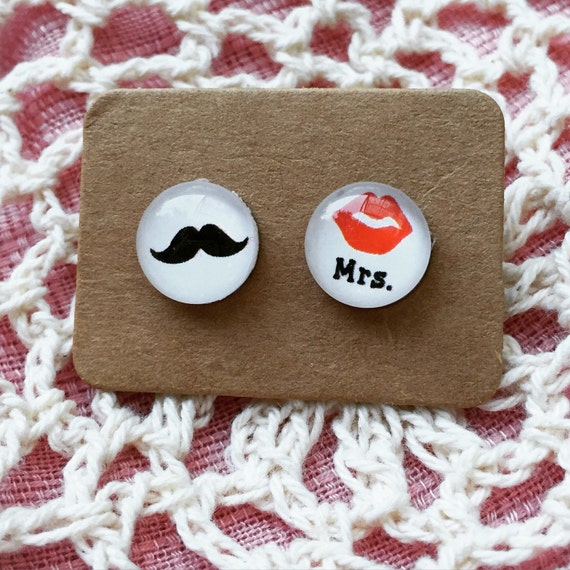 Mrs & Mr Wedding Earrings - surgical steel glass earrings