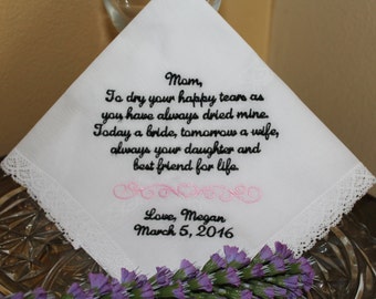 Mother of Bride Gift - wedding gift parents - embroidered wedding handkerchief - personalized hankerchief
