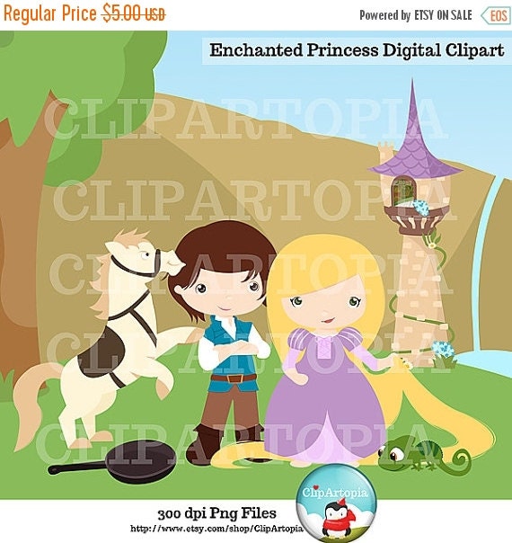 50% OFF SALE Enchanted Princess Digital Clipart / Cute Princess por Personal and Commercial Use / INSTANT Download Il_570xn
