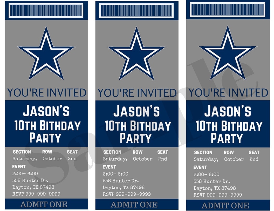 Dallas Cowboys Birthday Ticket Party Invitations... Custom