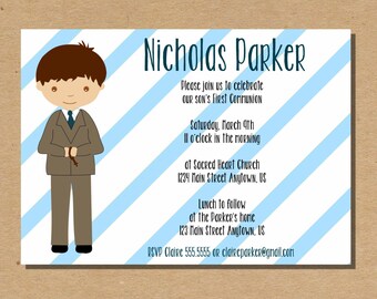 First Communion Invitation, Boy First Communion, Digital File