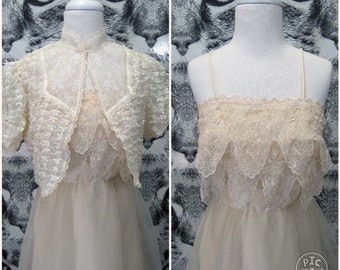 70s Cream Wedding Dress and Jacket Set / S / M