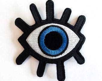 Eye Patch / Big BLUE Eye / Iron-on Patches / Eyelash / Evil Eye Patch / Embroidery / DIY Denim Jacket