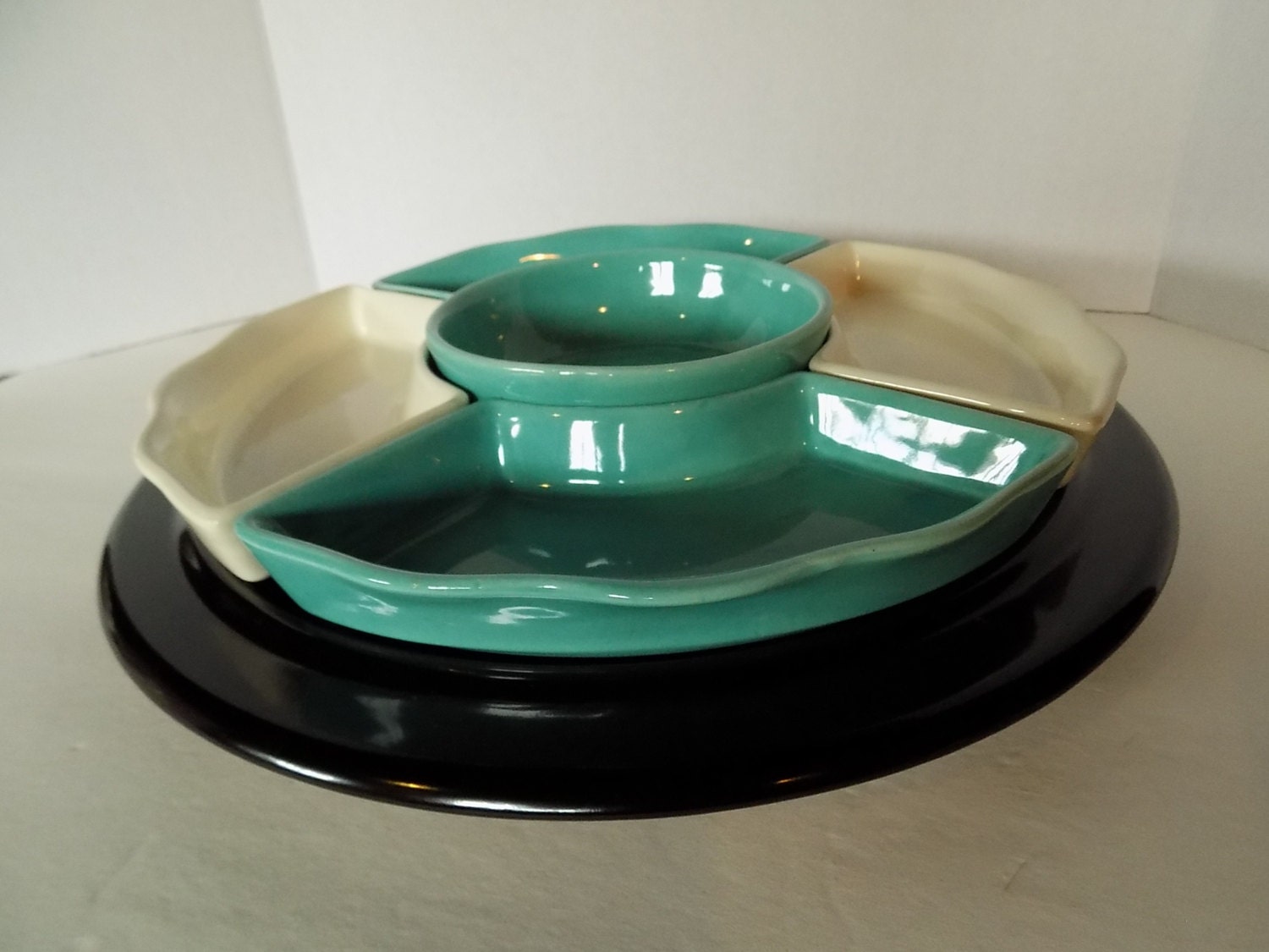 Vintage turquoise and gold lazy susan
