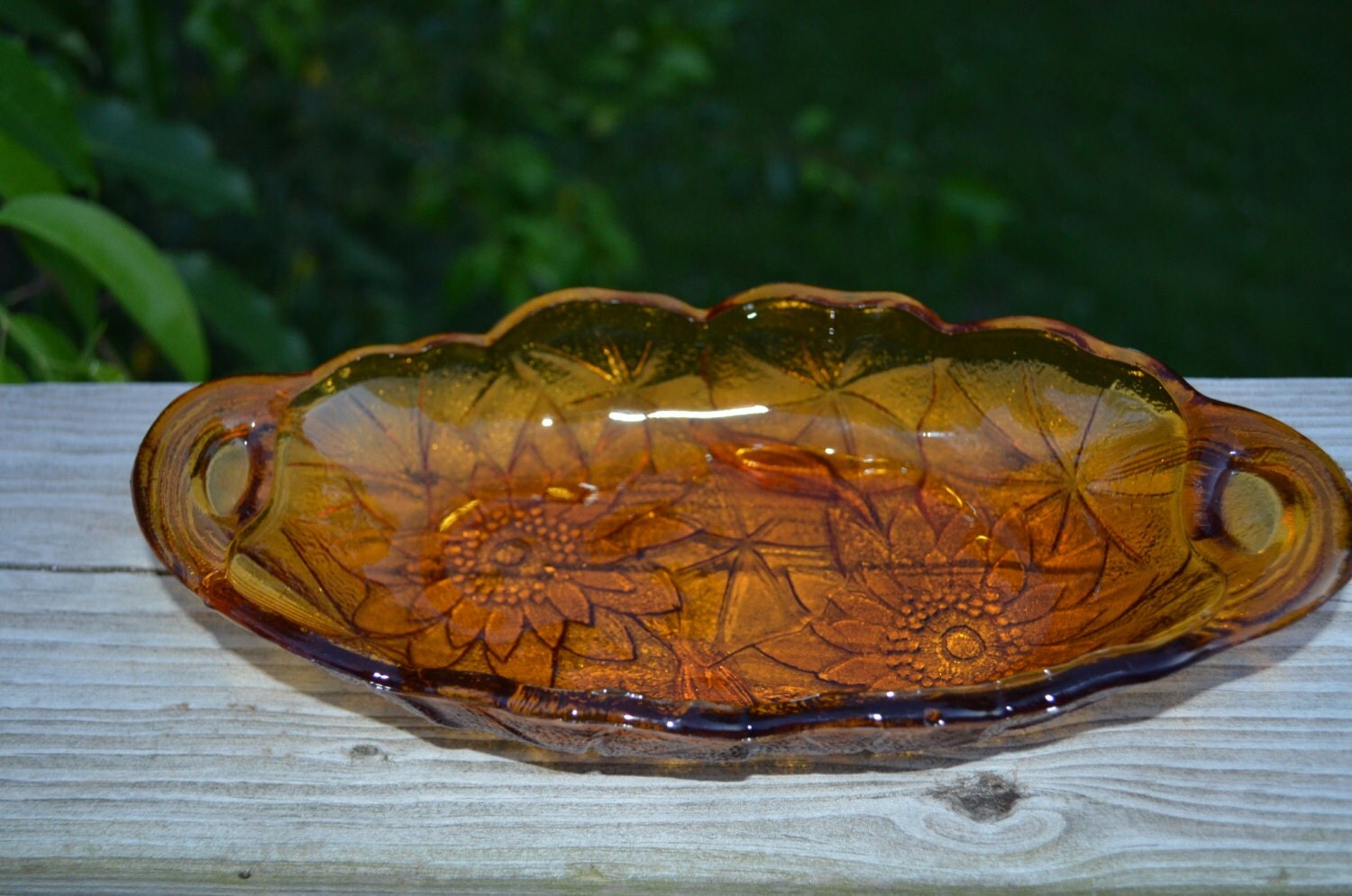 Vintage Indiana Amber Glass Candy / Relish dish