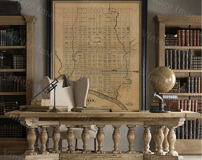 Old Austin Texas Map Vintage Historical map Antique Restoration Hardware Style Map of Austin Texas Wall Map Texas Map Home decor Texas art
