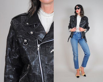 80's Patched Leather Motorcycle Jacket