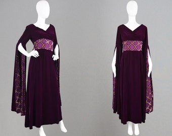 Vintage 70s TROUBADOUR Oriental Dress Kimono Dress Obi Belt Renaissance Dress British Demi Couture Medieval Style Velvet Evening Gown 1970s