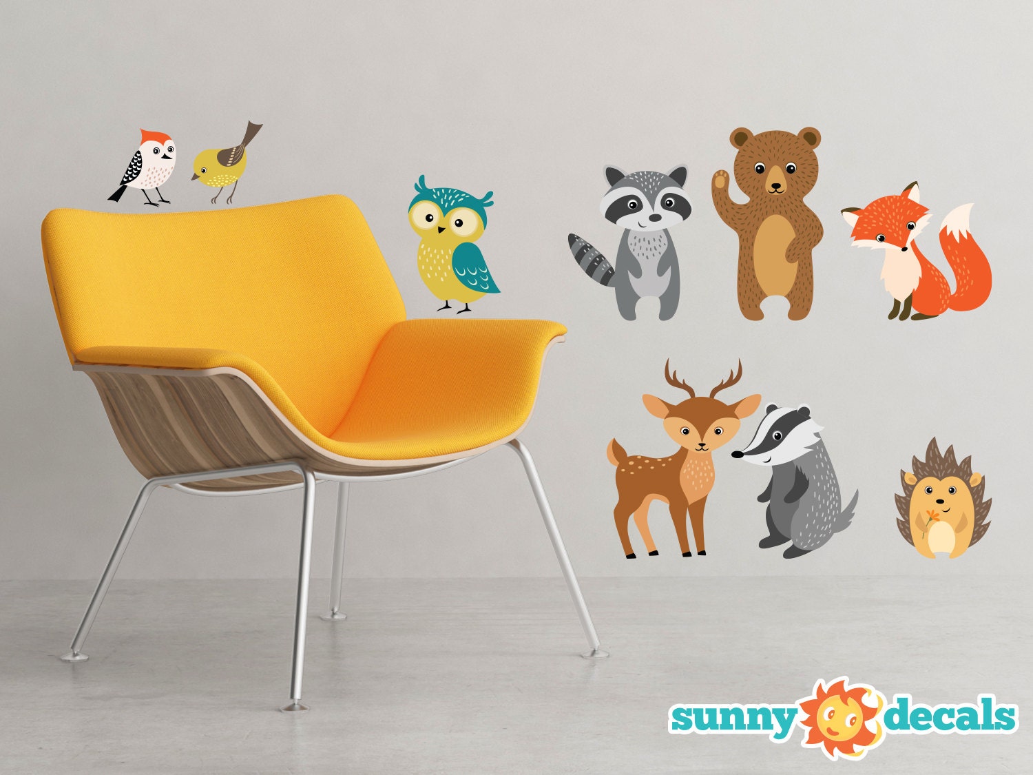 Forest Animals Fabric Wall Decals Set of 9 Animals including