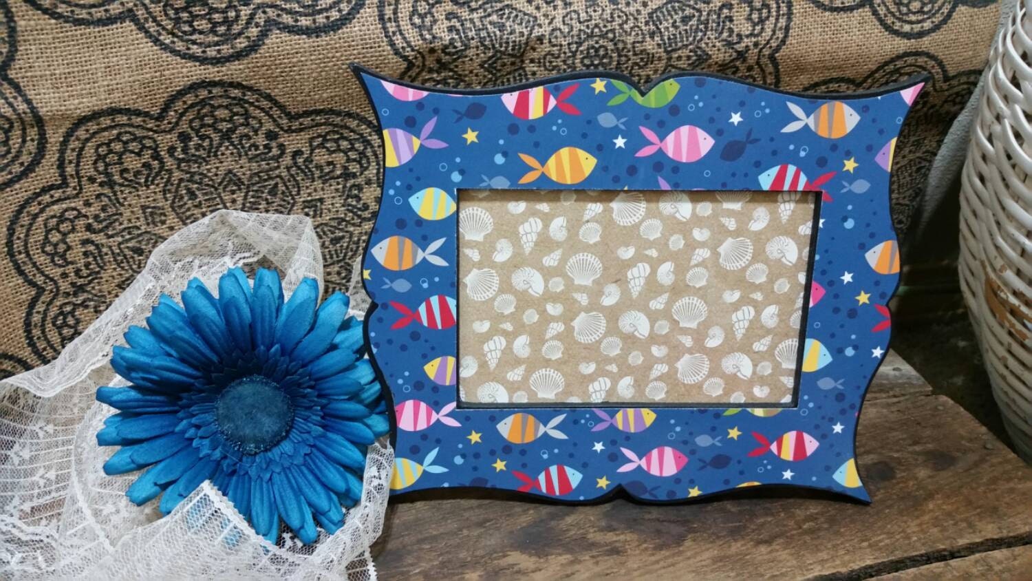 CUTE BLUE FISH frame 4x6 colorful fish frame fun frame