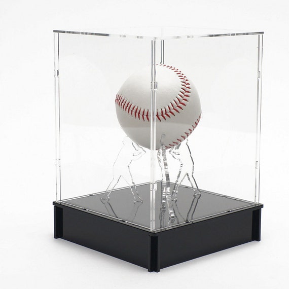 CLEAR Acrylic Baseball Holder & Case with Black Acrylic Base
