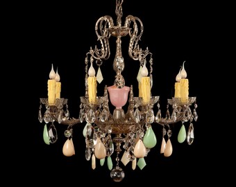 Chandeliers Lighting- Vintage Bronze ALABASTER 8 Light CRYSTAL 28"x 32" CHANDELIER -Silver Plated - Porcelain Medallions - Home & Living