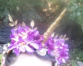 Unicorn Horn, Unicorn Headdress, Unicorn Headpiece, Unicorn Horn, Pink Gold, Flower Headdress, Unicorn Costume, Horn Headdress, Headband
