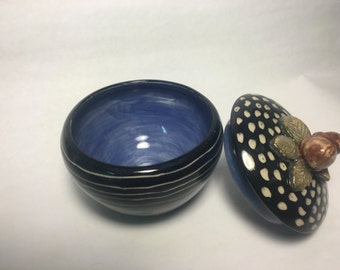 Sgraffito covered acorn jar-Free shipping