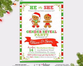 Gingerbread Gender Reveal Invitation - Christmas Baby Shower Invite - Holiday Gender Reveal - Twins Boy Girl Baby Sprinkle - Printable