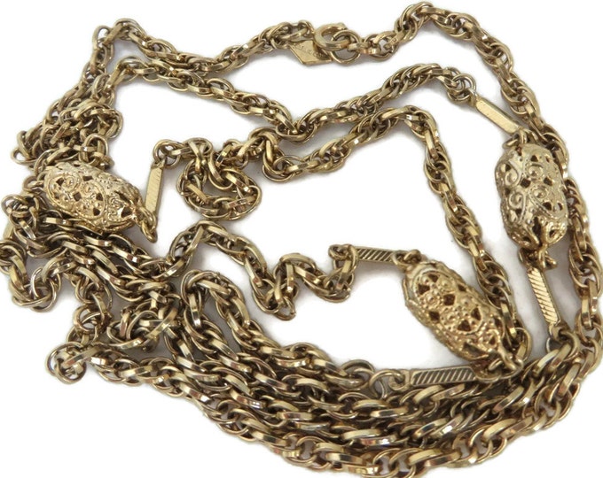 Sarah Coventry Necklace - Vintage Braided Chain Necklace - Gold Tone Beaded Necklace, Gift idea, Gift Box