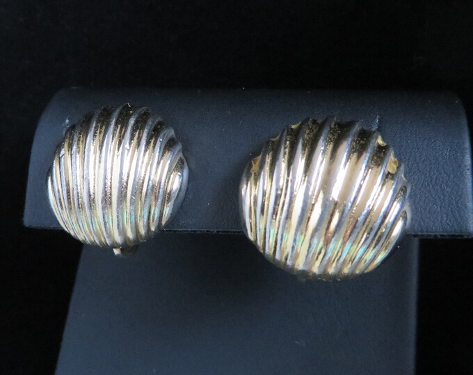 Trifari Shell Earrings, Vintage Gold Tone Clip-ons, Scalloped Earrings, Gift for Her