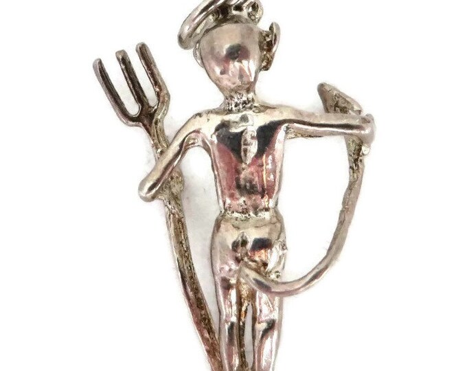 Vintage Sterling Silver Devil Charm, Satan Pitchfork Charm