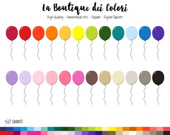 50 Rainbow Party Balloon Clipart, Cute Birthday Digital illustrations PNG, balloons Clip art, Planner Stickers Commercial Use