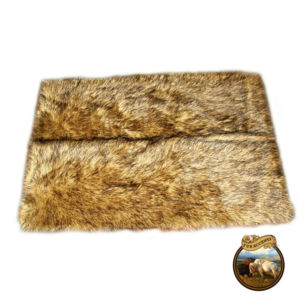 Premium Faux Fur Area Throw Rug Rectangle Light Wolf Pelt
