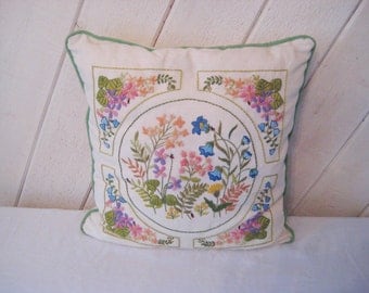 Embroidered pillow, floral pillow, decorative ornate, bedroom boudoir pillow, shabby cottage decor