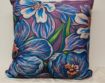 18x18 inch Floral Throw Pillow, floral, flowers, purple, crocus, colombine, floral pillow, purple pillow