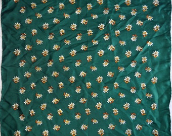 Vintage scarf pure silk edelweiss green