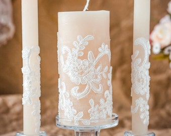Lace Unity Candle Set, Rustic Wedding Unity Candle, Vintage Unity Candles, Vintage Wedding Ideas, Country Wedding, Unity Candle Holder, 3pcs
