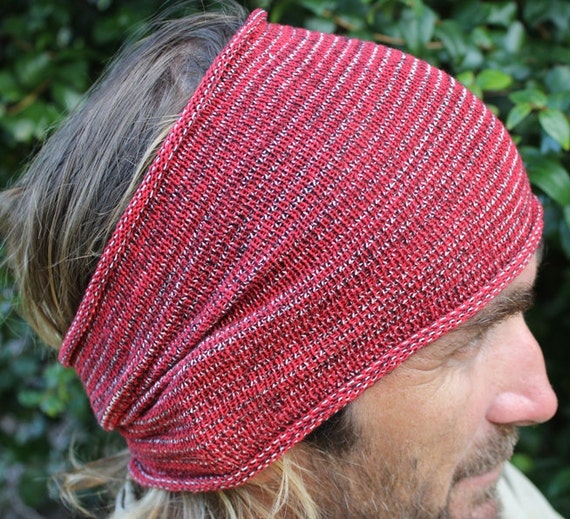 EXTRA Wide Red Dreadlock Headband Knit Headwrap Mens
